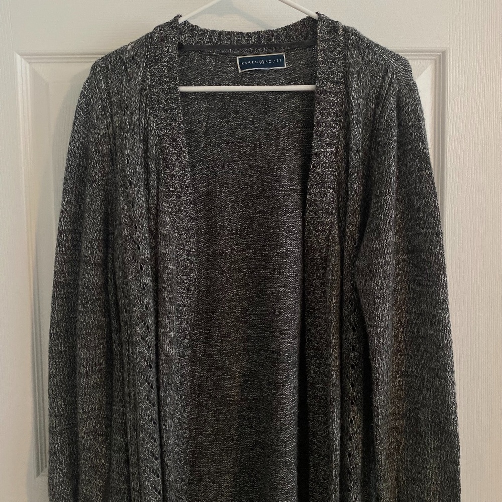 Karen Scott Grey & White Knit Cardigan